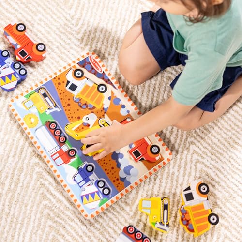 Melissa & Doug Construction Vehicles Wooden Chunky Puzzle (6 pcs) - FSC Certified - style: English Only