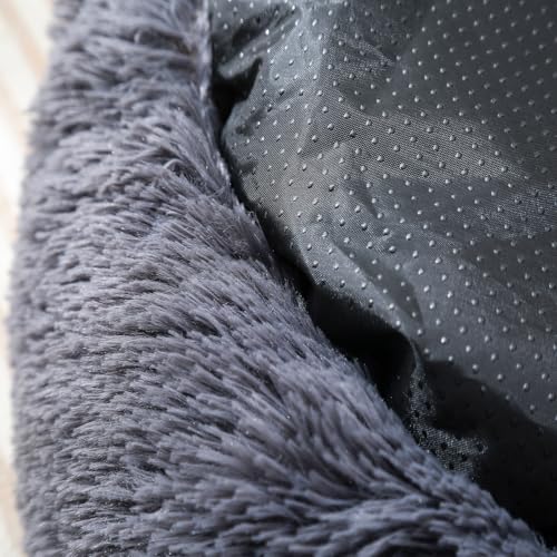 Calming Cat Bed for Indoor Cats & Small Dogs, Pet Bed for Puppies Rabbit,Machine Washable Non-Slip Donut Sofa for 6.5lbs Pet，Plush Dark Gray Cama para Gatos，Dark Gray