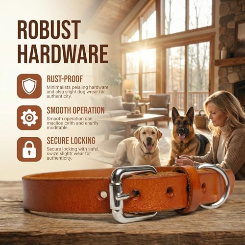 XanYu Premium Genuine Leather Dog Collar – Adjustable Heavy Duty Pet Collar with Sturdy Metal Buckle, Soft & Classic for Puppy and Small, Medium, Large Dogs (Tan)