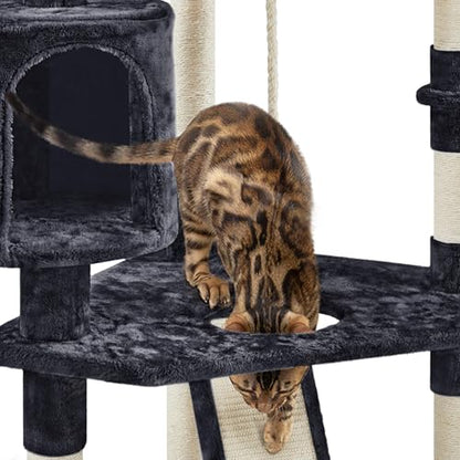 Yaheetech 79 in Cat Tree Tower, Multilevel Cat Trees Plush Covered Cat Tower with 2 Extra Large Condos, Comfy Basket, Sisal Scratching Posts - color: Black