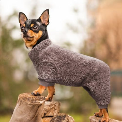 Idepet Velvet Dog Pajamas, Turtleneck Dog Sweater Fuzzy Plush Onesie Soft Cat Apparel Pet Clothes Winter Outfit Doggy Pjs Puppy Jumpsuit for Small Dogs Cats (Brown,M) - color: Brown, size: Medium