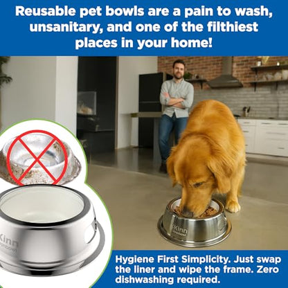 Kinn Kleanbowl Pet Bowl Stainless Steel Frame with Compostable Refills, 16 oz (Pack of 2) – Spill-Proof Stable Disposable Pet Bowls for Easy Cleaning and Healthy Pets, No Plastic - color: Frames (2 Pack), size: 16 oz (2 cups)