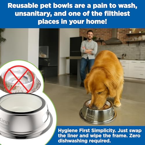 Kinn Kleanbowl Pet Bowl Stainless Steel Frame with Compostable Refills, 16 oz (Pack of 1) – Spill-Proof Stable Disposable Dog Bowls for Easy Cleaning and Healthy Pets, No Plastic - color: Frame (1 pack), size: 16 oz (2 cups)