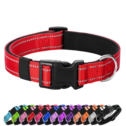 Reflective Dog Collar Padded with Soft Neoprene Breathable Quick Release Basic Dog Collars for Puppy Small Dogs Red Girl Boy - color: Red, size: S:width 5/8"neck 10.5-16"