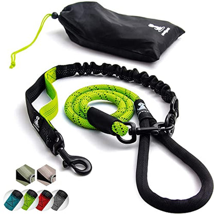 SparklyPets - Heavy Duty Bungee Rope Leash for Large and Medium Dogs - No Pull, Shock Absorber Long Dog Training Lead - No Slip Reflective Line for Outside (5.5 Ft Bungee Leash) - color: Green