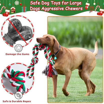 Aitmexcn Dog Rope Toys Set, 7 Pack Cotton Dog Toys for Large Dogs and Medium Small, Cute Interactive Squeaky Toy, Chewing Puppy Gaming Toy for Teeth Cleaning - style: Exclusive Dog Toys Pack- 7 Pack( Xmas-themed）