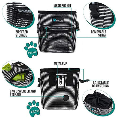 PetAmi Dog Treat Pouch, Pet Treat Pouch For Training, Dog Walking Bag Holder for Kibbles, Pet Food Toy, Dog Trainer Essentials Supplies, Poop Bag Dispenser, 3 Ways to Wear (Black Stripes) - color: Black Stripes