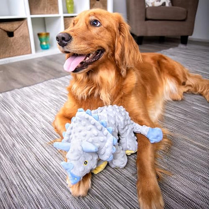 goDog Dinos Frills Squeaky Plush Dog Toy with Chew Guard Technology, Durable Fabric & Squeaker for Active Play, Gray, Large - color: Dinos Frills (Gray), size: Large
