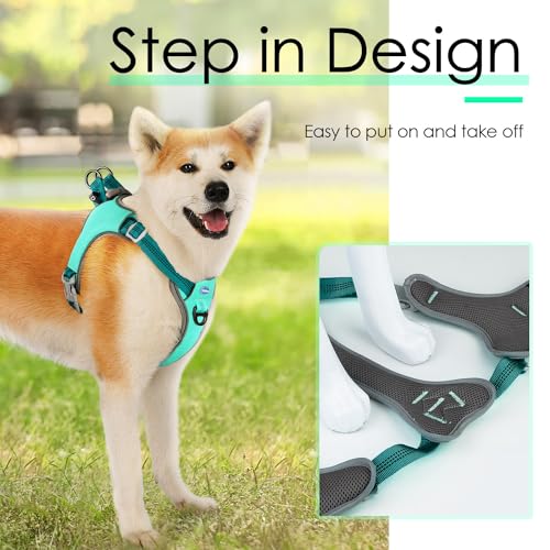 ThinkPet No-Pull Harness, Escape Proof Step-in Reflective Dog Vest Adjustable Breathable Halter Harness with Back/Front Clip for Better Control - color: Dark Green, size: Large