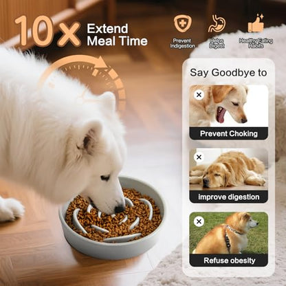 8.25'' Ceramic Slow Feeder Dog Bowls - Petal Shape Modern Dog Food Dish for Medium and Large Breeds, Puzzle Maze Bowl to Slow Down Eating, Anti-Gulping, Dishwasher & Microwave Safe, Grey - color: Grey, size: 8.25 inch