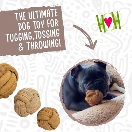 HuggleHounds Huggle-Hide Knotted Bone - Leather Dog Toys for Aggressive Chewers, Interactive for Small or Large Breeds, Tough & Durable - Knotted Leather Ball, Large - size: Medium, style: Knotted Leather Ball