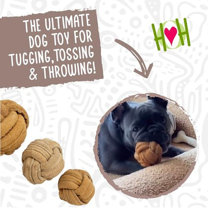 HuggleHounds Huggle-Hide Knotted Bone - Leather Dog Toys for Aggressive Chewers, Interactive for Small or Large Breeds, Tough & Durable - Knotted Leather Ball, Large - size: Large, style: Knotted Leather Ball