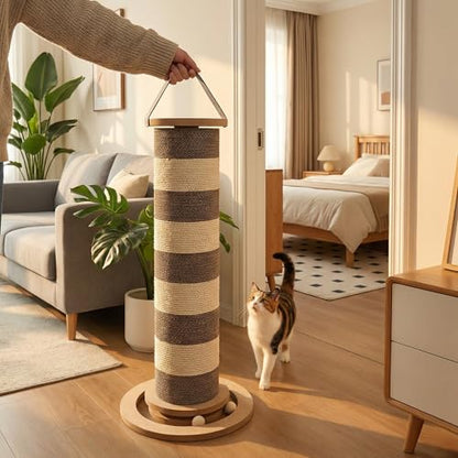 24” Cat Scratching Post, Stable Vertical Cat Scratcher for Indoor Cats, Durable Cardboard Design with Replaceable Blocks, Space-Saving Scratching Post