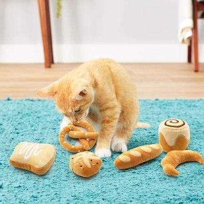 CiyvoLyeen Bread Catnip Toys, Cat Toy for Indoor Interactive Toys, Kitten Chew Bite Kick Toy Baguette Croissant Pretzel Toast Bun Cinnamon Roll Plush Catmint Pet Birthday Presents 6 Pack - color: Bread - 6Pcs
