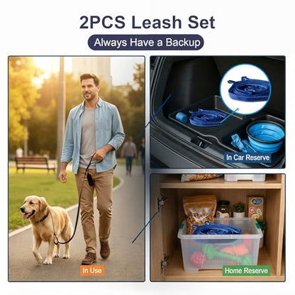 2 Pack Dual Handle Dog Leash, 6ft x 1in Heavy Duty Reflective Nylon Leash with Padded Grip, Traffic Handle, D-Ring, Tangle-Free Dog Lead for Small, Medium & Large Dogs, Safe Night Walks (Black+Blue) - color: 2PCS-Black+Blue