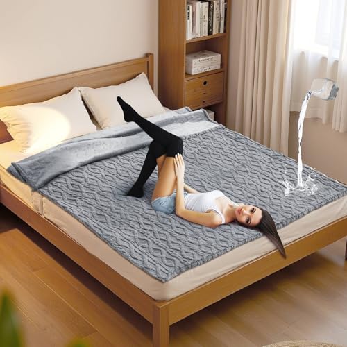 Tisancy King Size Waterproof Blanket for Bed Couch, 80'' x 60'' Double Side Leakproof Reversible Sherpa Flannel Fleece 3-Layer Lightweight Blanket, Absorbs 50oz, Gray, Machine Washable - color: Bright Gray, size: Twin Size(80'' X 60''), style: Stylish