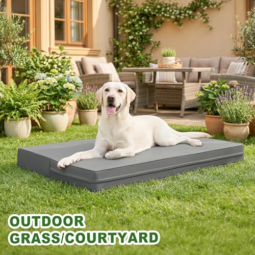 Vonabem Outdoor Waterproof Dog Bed Washable, XXL Crate Pad 48 Inch, Wipeable Leather Large Pet Bed with Removable Cover Reversible, Foam Anti-Slip Kennel Pads 47"x29" Grey - color: Grey, size: XXL(47x29x4)