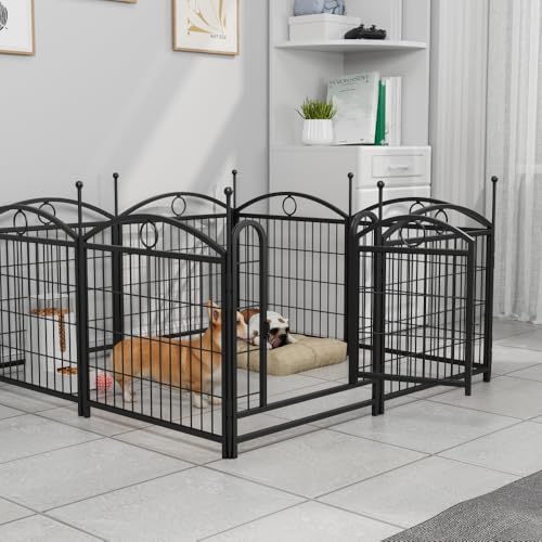 Heavy Duty Foldable Metal Dog Playpen for Indoor and Outdoor Use – Sturdy Pet Exercise Fence with Secure Door (Black + Iron)