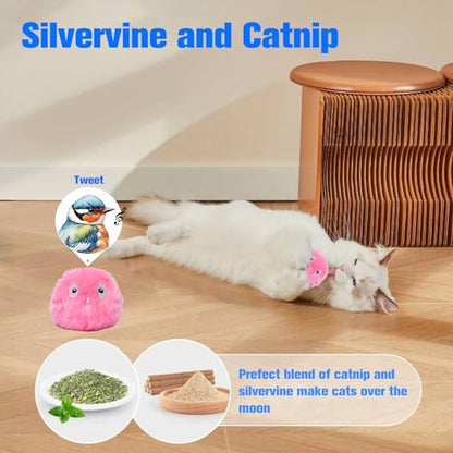 2 Pcs Speedy Tail, Interactive 2.0 Cat Toy Ball for Indoor, Automatic Speedy Sprint Balls and Chirping Ball, Self Play Hunting Rolling Kitty Kitten Catnip Exercise Toys - color: Blue+Pink