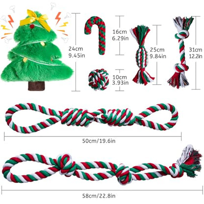Aitmexcn Dog Rope Toys Set, 7 Pack Cotton Dog Toys for Large Dogs and Medium Small, Cute Interactive Squeaky Toy, Chewing Puppy Gaming Toy for Teeth Cleaning - style: Exclusive Dog Toys Pack- 7 Pack( Xmas-themed）