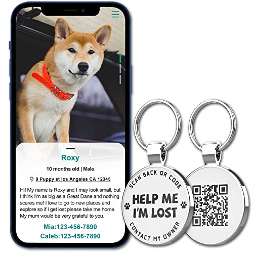 QR Code Pet ID | Personalized Dog & Cat Collar Tag | Online Profile with Instant Scanned Location Alert Email - style: Help Me I'm Lost