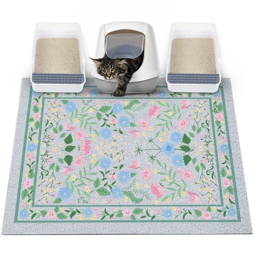 Glittme Cat Litter Mat with Non-Slip Bottom Litter Box Mat 40"X30" Litter Trapping Mat Easy to Clean Washable Cat Food Mat for Kitty,XL - color: Blue-pink, size: 40"x30"