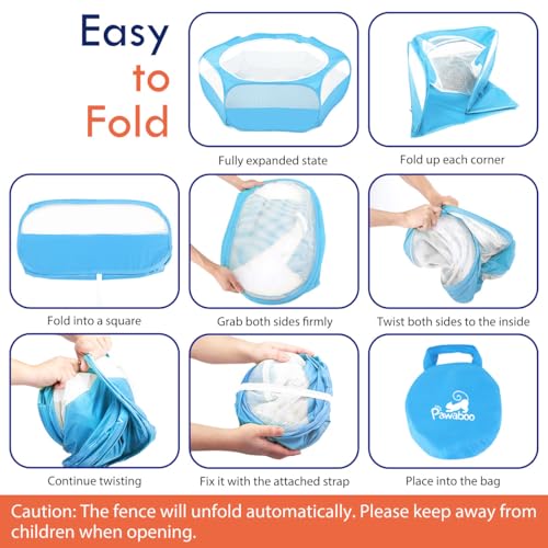 Pawaboo Small Animals Playpen, Waterproof Small Pet Cage Tent with Zippered Cover, Portable Outdoor Yard Fence with 3 Metal Rod for Chick/Kitten/Puppy/Guinea Pig/Rabbits/Hamster/Chinchillas,Light Blue - color: C-Light Blue