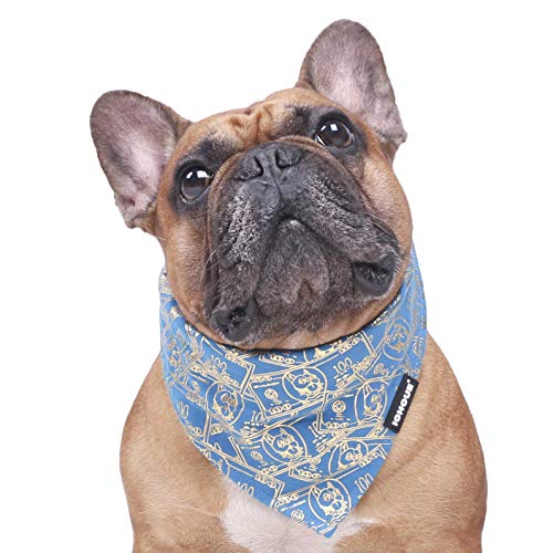 iChoue Original Print French Bulldog Bandanas Washable Bibs Adjustable Triangle Scarfs for Frenchie Pug English Boston Terrier Dogs, Blue Money, Small - color: Fashion Bandana Blue Money, size: Small ( 5 - 25 lbs )