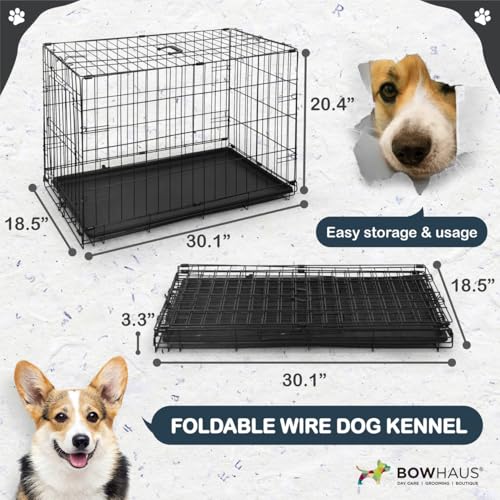 CAPHAUS Foldable Dog Crate Wire Metal Dog Kennel w/Divider Panel, Leak-Proof Pan & Protecting Feet, Single & Double Door, Small, Medium & Large Dog Crate Indoor Wire Dog Cage, 30” w/Easy-Flick Lock - size: 30.1"L x 18.5"W x 20.4"H