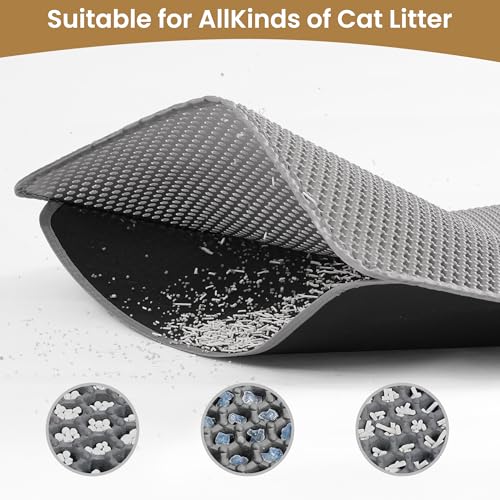 Cat Litter Mat 24x18 Inches, Honeycomb Double Layer Traps Litter & Waterproof Leatherette Bottom Prevents Urine Leaks, Durable & Easy Clean Pet Floor Protector for Cat Litter Box Area（Grey） - color: Gray(24x18 inch)
