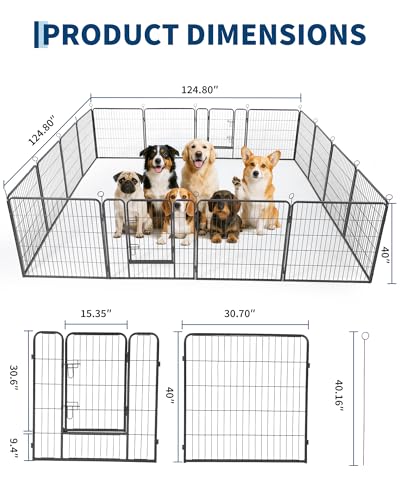 Garvee Outdoor Dog Playpen,Heavy Duty Metal Pet Exercise Pen,40 Inch, 16 Panels Metal Dog Fence with Gate, Pet Fence for Large/Small Dogs, Portable Dog Fence for RV Camping, Yard - size: 32"x40"x 16 pcs