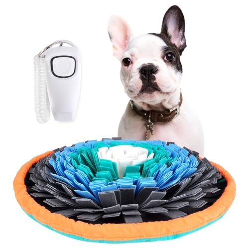 20" Dog Snuffle Mat - Interactive Dog Puzzle Toys for Enrichment - Large Slow Feeder Foraging Mat for Brain Games & Nosework Training - Washable Pet Sniff Mat with Training Clicker & Whistle - color: Fun Snuffle Mat and Dog Training Whistle Clicker