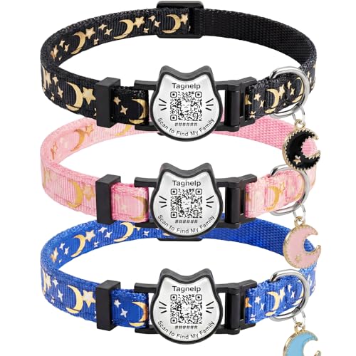 3-Pack， Cat Collars with smart id tag & Star and Moon， Breakaway Kitten Collar, Cute Kitty Collar, Pet Supplies Accessories(3-Pack, Collar Only) - color: 3-Pack, size: Collar Only