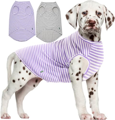 Dog Cooling Shirt,Summer Combed Cotton Breathable Boy Girl Small T-Shirts,Purple Grey White Striped S - color: Purple/White,Grey/White Striped, size: Small