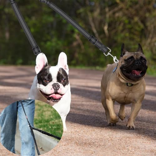 2 Pcs Double Dog Leash, No Tangle for Walking 2 Dogs Adjustable Length Leash Reflective Splitter for Large and Small Dogs(Black, Grey)