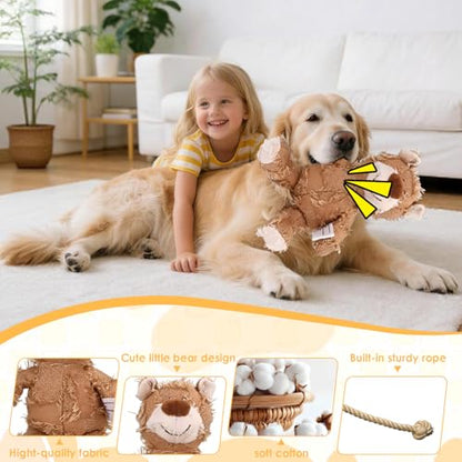 MAXBECK Dog Companion for Heavy Chewers- Indestructible Robust Bear Dog Toy, Resistant Squeaky Dog Toys for Heavy Chewers, Unbreakable Stuffed Plush Dog Toys for Aggressive Chewers (B-Oak) - color: B-Oak
