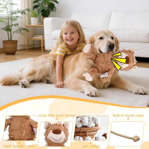 MAXBECK Dog Companion for Heavy Chewers- Indestructible Robust Bear Dog Toy, Resistant Squeaky Dog Toys for Heavy Chewers, Unbreakable Stuffed Plush Dog Toys for Aggressive Chewers (F-Oak+Purple) - color: F-Oak+Purple