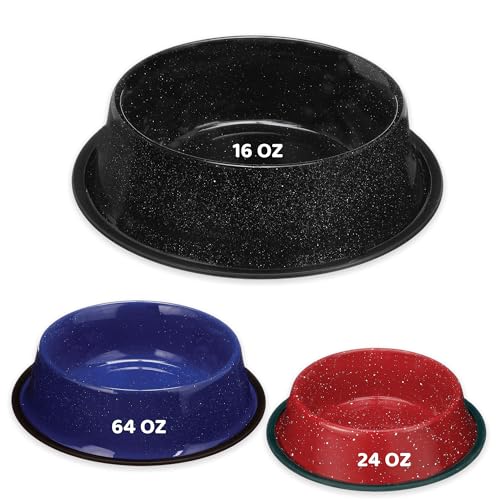 Palz&Co Speckled Stainless Steel Dog Bowl with Non Slip, No Spill Base, Pet Bowl for Food & Water (Black, Small 16 Oz) - size: Black 16 oz