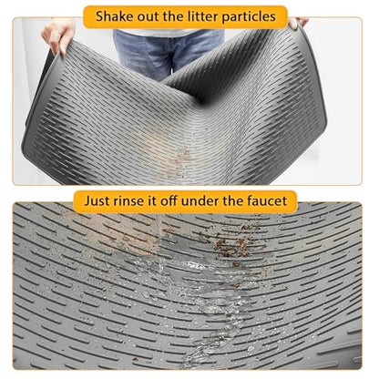Large Cat Litter Mat 39x27 Inch, XL Waterproof Cat Mat for Litter Box with Raised Edges & Textured Surface, Washable Rubber Cat Litter Catcher Mat for Multiple Cats, Easy to Clean, Gray - style: Grey-39"x27"