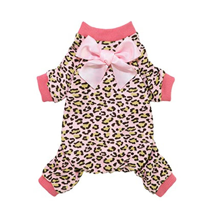 Fitwarm Leopard Dog Pajamas, Fleece Dog Clothes for Small Dogs Girl with Legs, Pet Onesie, Cat Outfit, Pink, XS - color: Leopard, size: X-Small