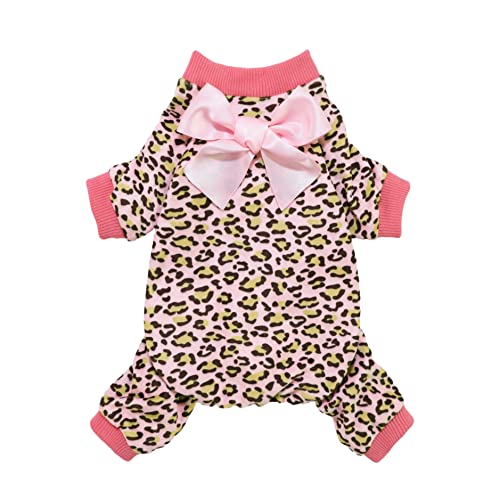 Fitwarm Leopard Dog Pajamas, Fleece Dog Clothes for Small Dogs Girl with Legs, Pet Onesie, Cat Outfit, Pink, Small - color: Leopard, size: Small
