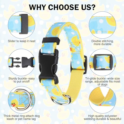 Dog Collar and Leash Set, Adjustable Dog Collars for Small Medium Dogs Boys Girls, Soft Durable Nylon Collar and Matching Leash, Cute Puppy Collars,Yellow - color: Yellow duck, size: Small(Neck:11.8"-16.2")
