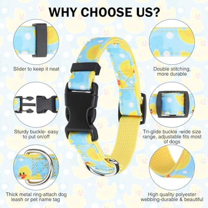 Dog Collar and Leash Set, Adjustable Dog Collars for Small Medium Dogs Boys Girls, Soft Durable Nylon Collar and Matching Leash, Cute Puppy Collars,Yellow - color: Yellow duck, size: Small(Neck:11.8"-16.2")