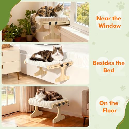 Cat Perch for Window Cats Hammock Indoor Bed for Window Adjustable Wooden Frame Bird Watching Sunbathing Space-Saving Single Layer 18 * 16 * 9.4inch (Small Breeds Recommended) - size: Single Layer