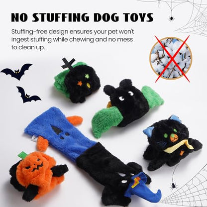 Nocciola 5 PCS Halloween Dog Squeaky Toys, No Stuffing Plush Dog Toys with Crinkle Paper, Perfect Present for Puppy, Small, Medium and Large Dogs - style: 5 Pcs Halloween Dog Squeaky Toys