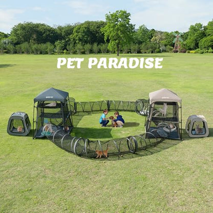 2 Connectable Large Cat Tunnels and 1 Portable Mesh Cube for Indoor and Outdoor, Durable Enclosed Outdoor Pet Playpen for Cats,Puppy and Small Animals to Play, Jump and Sleep Safely - size: 3 in 1 cube+2 tunnels