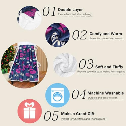 Catalonia Lips Print Sherpa Fleece Throw Blanket, Soft Mink Plush Couch Blanket, Fuzzy Fluffy Comfy Warm Throws, Comfort Caring Gift, 50x60 inches - color: Kiss Blue, size: 50"x60"