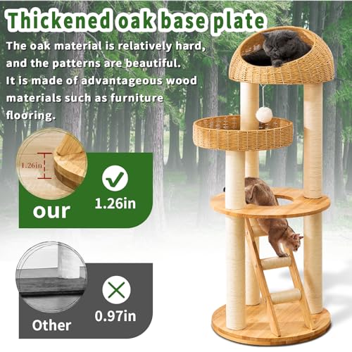 Big Modern Design Cat Tree Tower, Cat Tower Sisal-Covered Scratching Posts for Indoor Cats, Natural Oak Wood Cat Tree for Large Cats, Multi-Level Cat Condo with Sisal Staircase - color: DC999