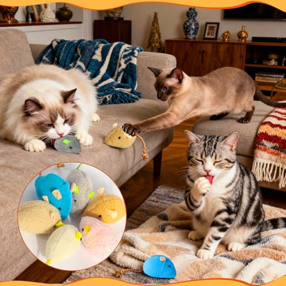 24 Pack 2.36" Colorful Mouse Toy for Cat, Interactive Catnip Animal Toys Plush Catnip Mouse Shaped Biting Toys for Indoor Cats