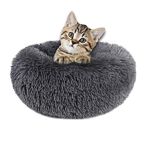 otoez Kitten Puppy Bed Extra Small XS Round Dog Cat Beds Anti Anxiety Plush Pet Calming Donut Bed with Non-Slip Waterproof Bottom, Washable (15.7", Dark Grey) - color: Dark Grey, size: 15.7"
